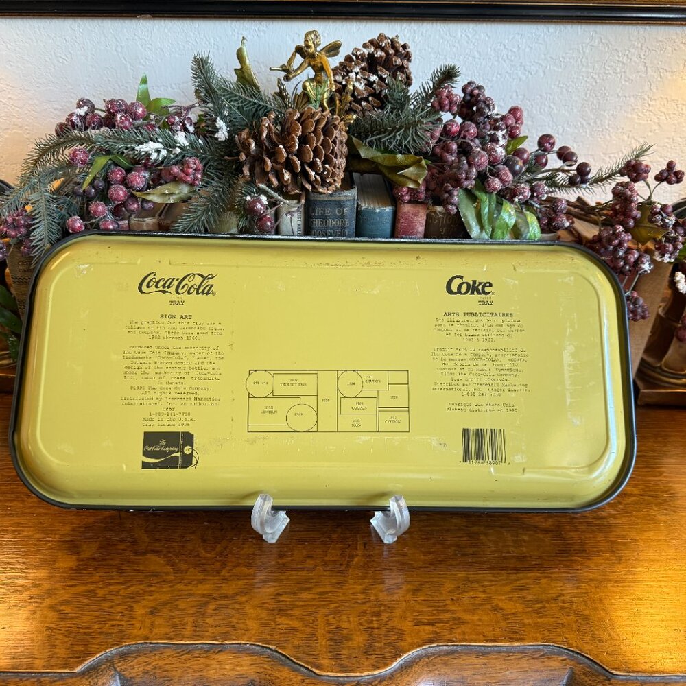 1995 Black Metal Coca Cola Tray Featuring a Collage of Vintage Advertisements - Picture 11 of 13